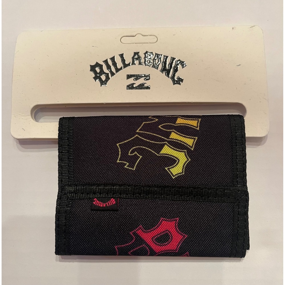 Billabong Tri-Fold Tribong Wallet with Zipper Pouch and Card Holder Black Velcro
